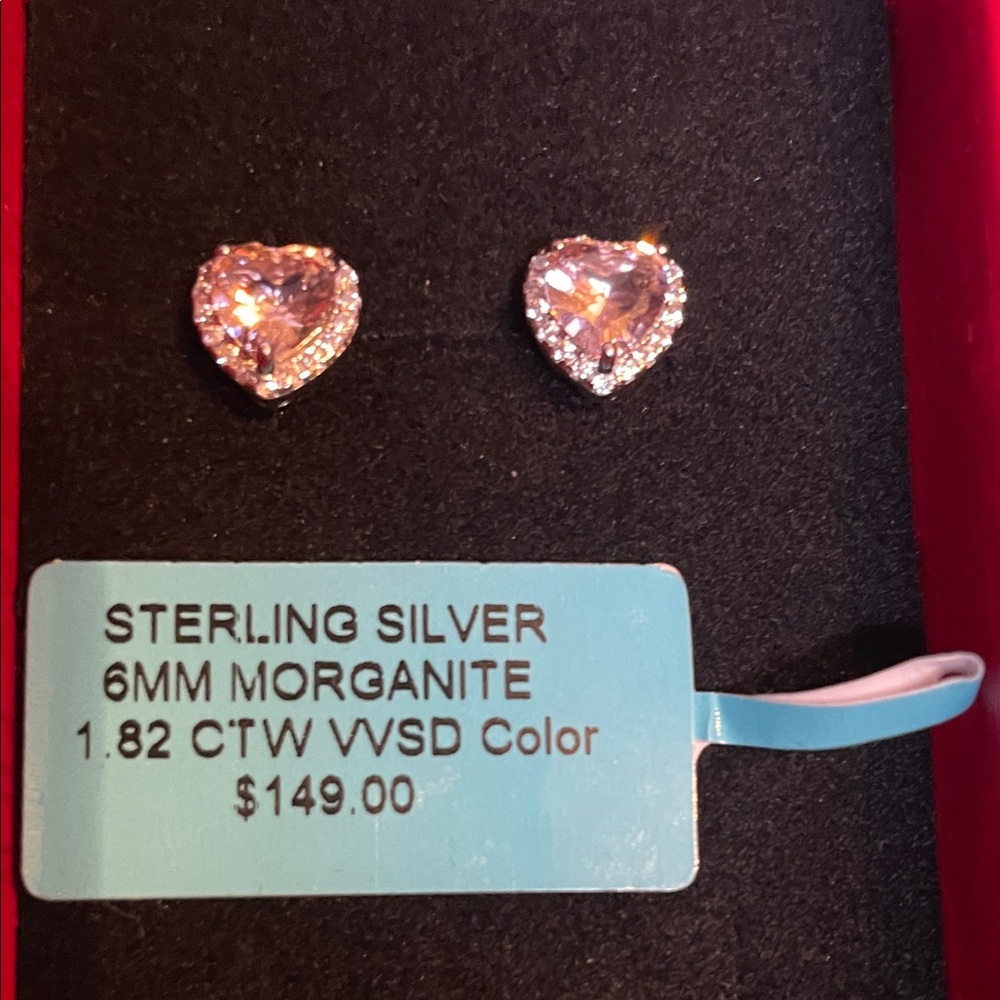 Sterling Silver Heart Earrings with Morganite